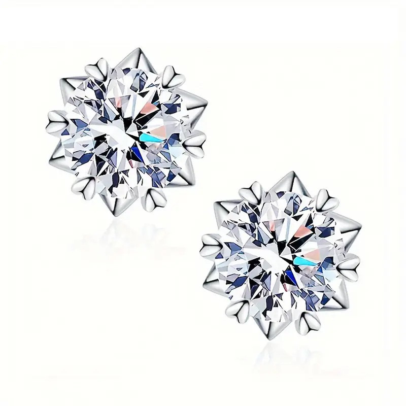 Сережки-цвяшки сріблясті жіночі сніжинка та сердечка AurumLux024, фото 1