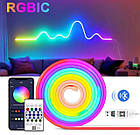 Гнучкий неон 5 метрів usb, bluetooth Неонова світлодіодна LED стрічка з пультом і керуванням через смартфон, фото 8