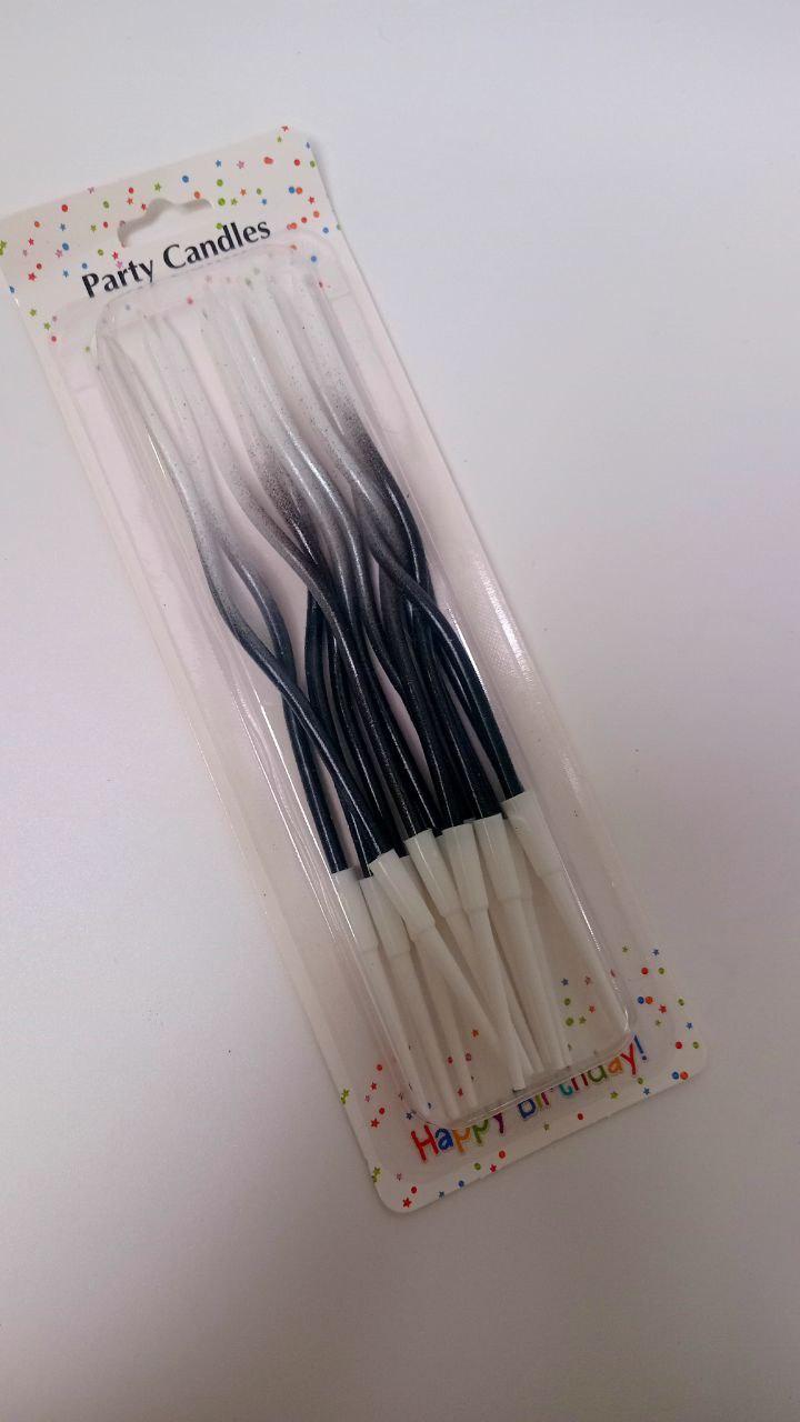 Свічки хвилясті амбре чорно-білі глянцеві, 12 шт., фото 1