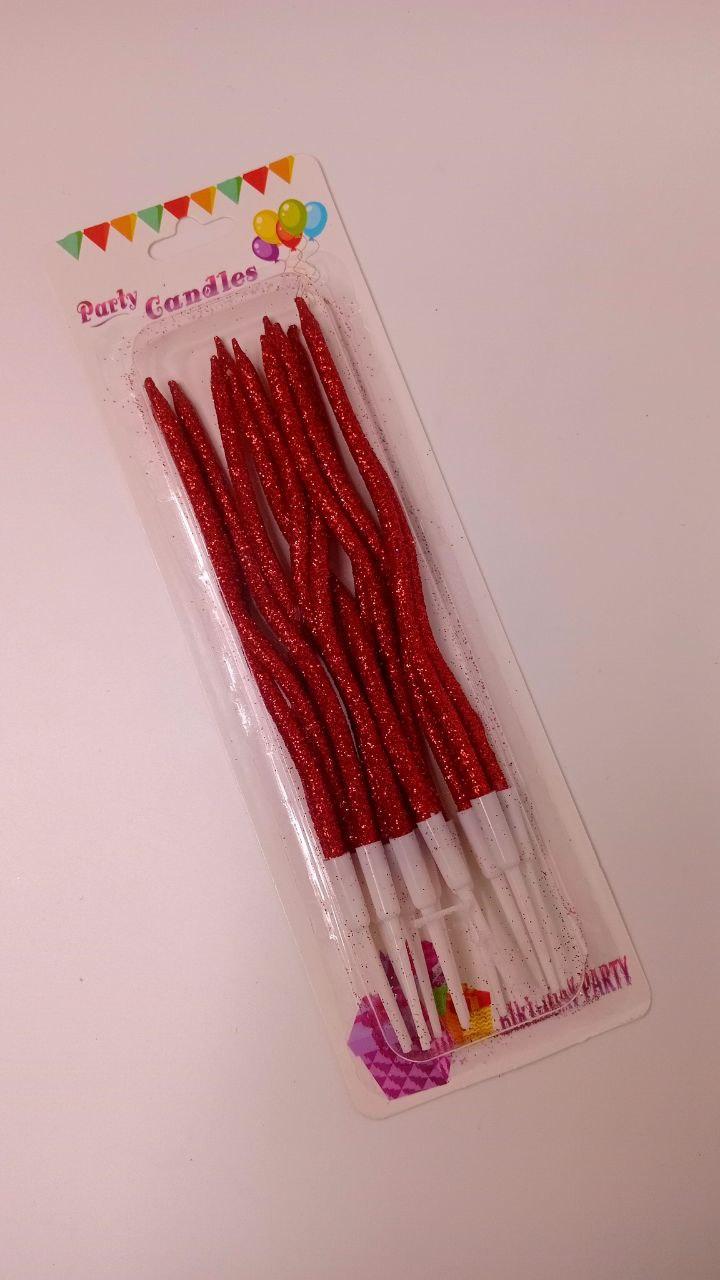 Свічки хвилясті червоні з блиском, 12 шт., фото 1