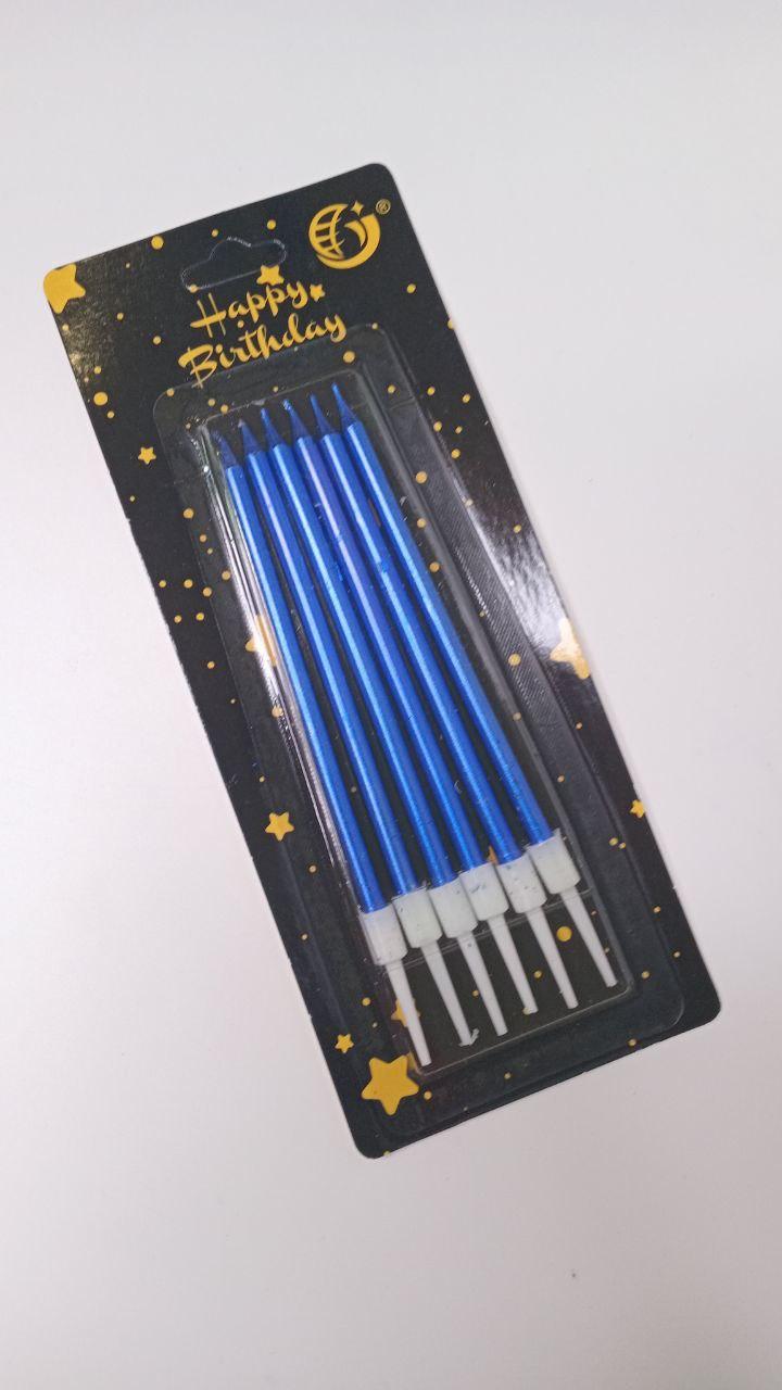 Свічки прямі сині глянцеві, 6 шт., фото 1