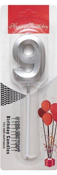 Свічка-цифра "9" грань, срібло, 1 шт., фото 1