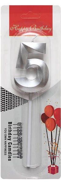 Свічка-цифра "5" грань, срібло, 1 шт., фото 1