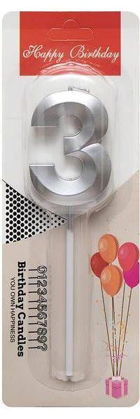 Свічка-цифра "3" грань, срібло, 1 шт., фото 1