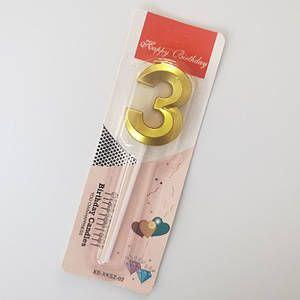 Свічка-цифра "3" грань, золото, 1 шт., фото 1