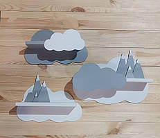Полочки хмари №3 з хмаринками (комплект 3 шт)