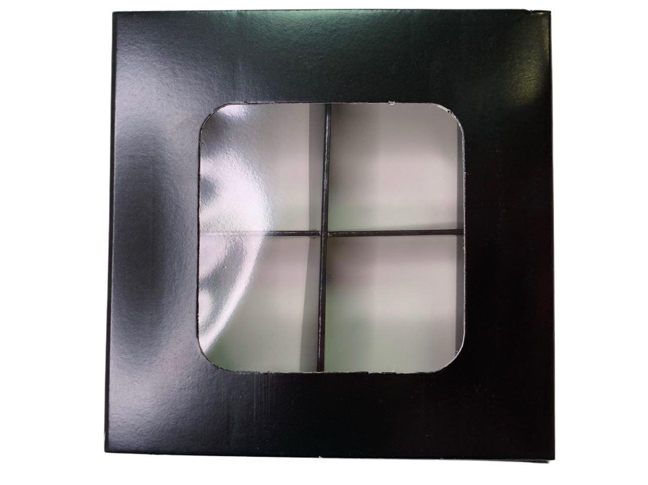 Коробка для 4 цукерок з бортиком з захисним лаком, чорна, 110*110*30, фото 1