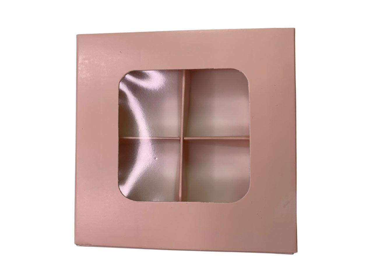 Коробка для 4 цукерок з бортиком з захисним лаком, кольору пудри, 110*110*30, фото 1