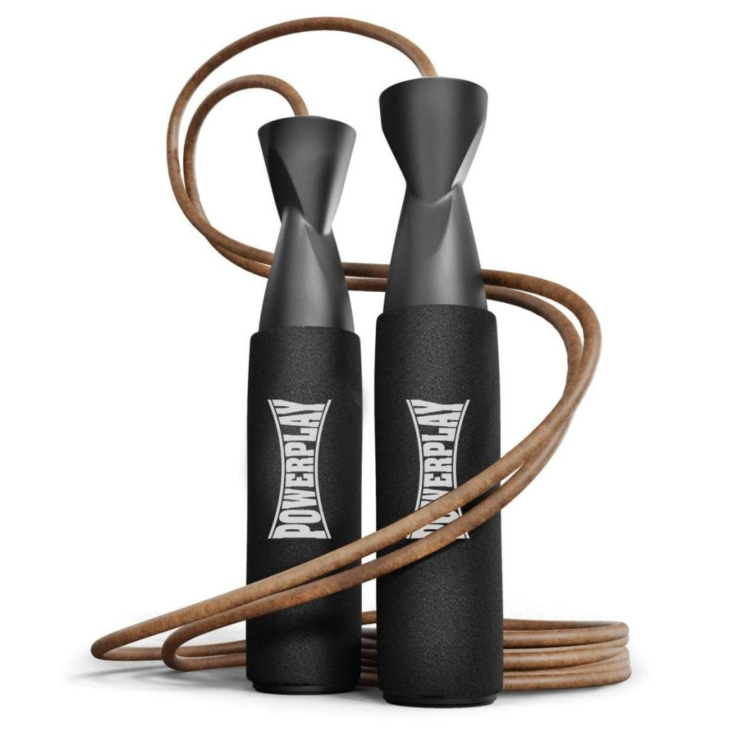 Скакалка шкіряна PowerPlay 4214 Leather Jump Rope Чорна 2.75 см., фото 1