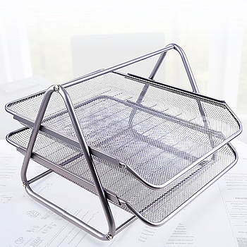 Лоток для зберігання паперів на 2 відділення "метал" горизонтальне Срібло 1086-S