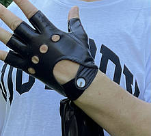 Рукавички шкіряні спортивні автомобільні без пальців рудий колір із коричневим.