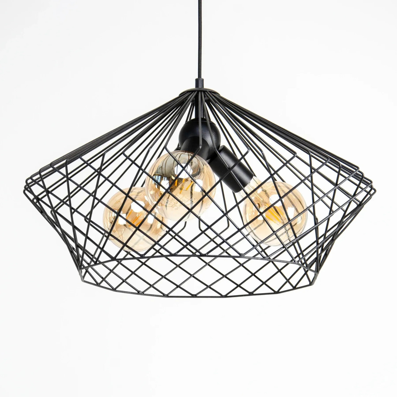 Підвісний світильник конус чорний метал 3 лампи E27 лофт