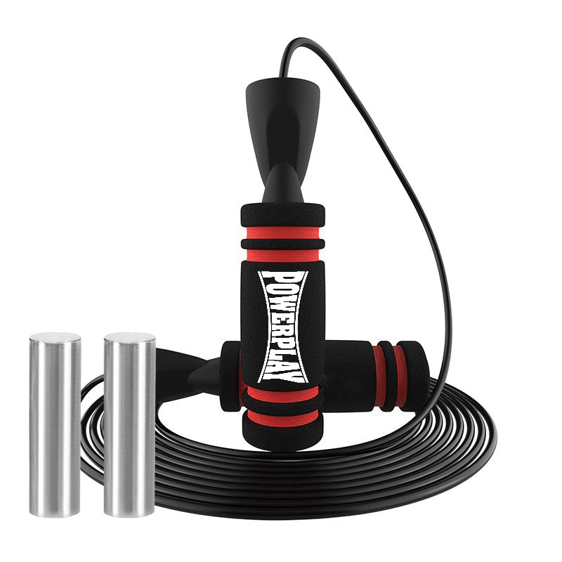 Скакалка швидкісна PowerPlay 4212 X ROPE з обтяжувачами Чорно/Червона (120г*2) 3м.