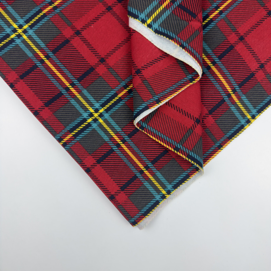 Футер двонитка з начосом "Клітинка червоно-зелена" — 180 см (ротація). 100%хб