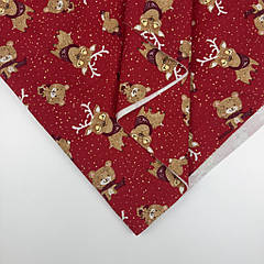 Футер двунитка с начесом "Олені на червоному " - 180см.(ротация). 100%хб кожні 60см є маленька плямка розмито