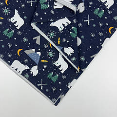 Футер двунитка с начесом " Полярні білі ведмеді на синьому" - 180см. (ротация). 100%хб ВІДРІЗ 0,50