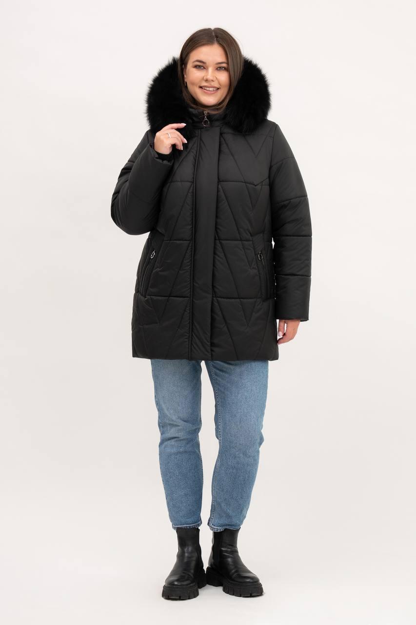 Куртка зимова модна жіноча великого розміру 54-66 чорний, фото 1