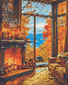 Алмазна мозаїка/вишивка  Тепло осіннього каміну 40*50 см Орігамі OD 3518