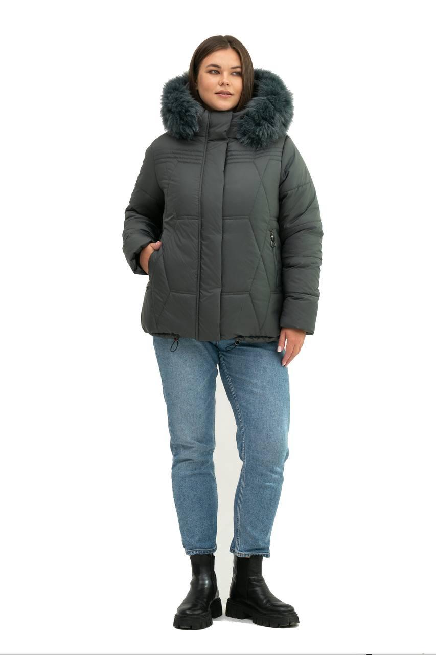 Зимову жіночу куртку великих розмірів 48-60 темно-зелений, фото 1