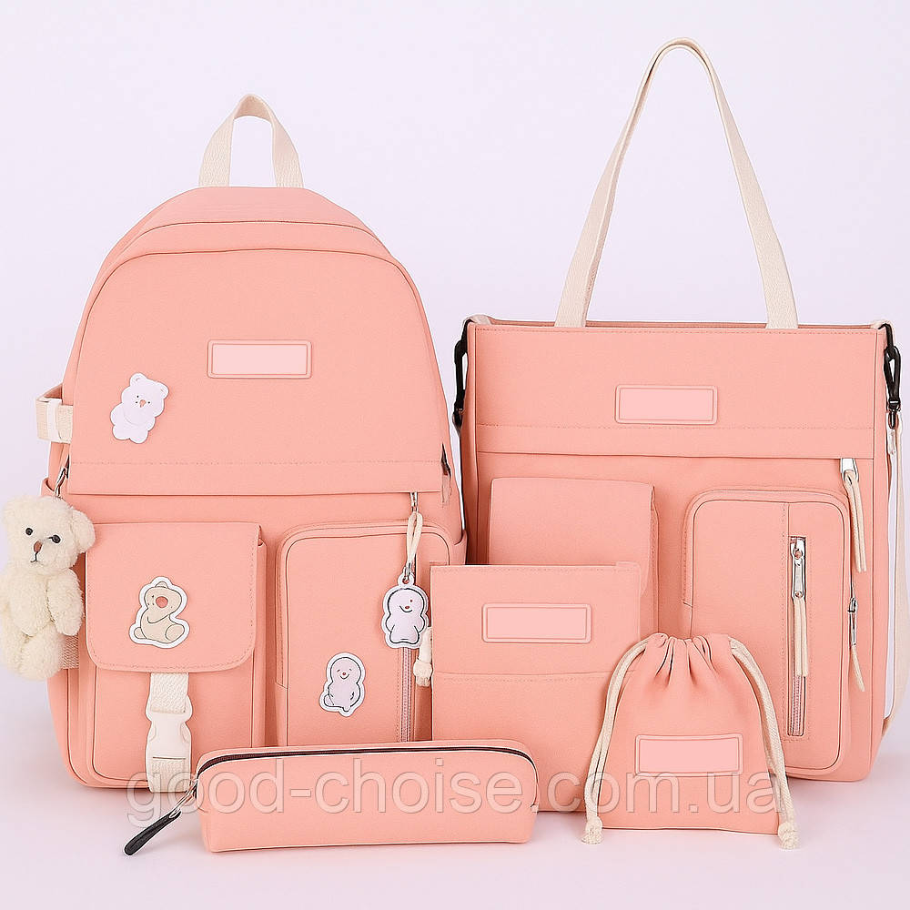 Рюкзак із сумками 5в1, 42x30x11 см, Рожевий/ Міський рюкзак/Рюкзак підлітковий/Бузковий рюкзак/ Портфель, фото 1