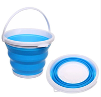 Сложное туристическое силиконовое ведро 10 литров (голубое, розовое), портативное компактное ведро.