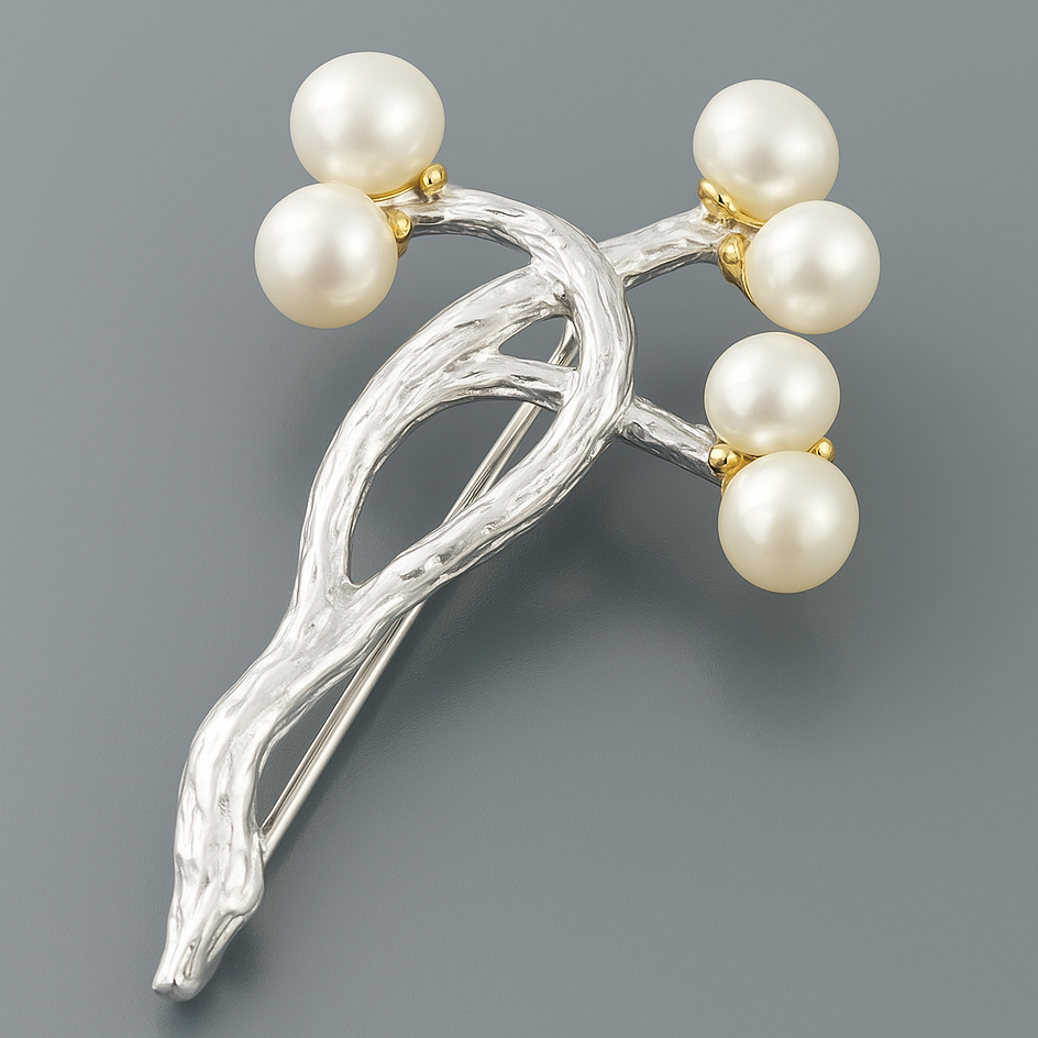 Перлина біла срібна брошка-гілочка, 015РЖ, фото 1