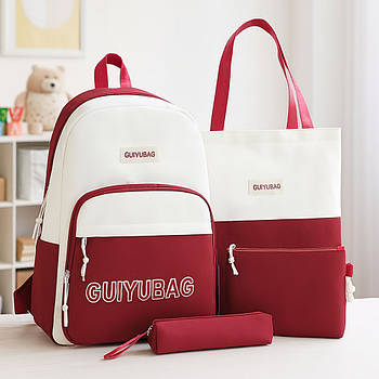 Шкільний набір сумок 4в1, рюкзак 43х30х13см (сумка, клатч, пенал) Червоний / Рюкзак-трансформер / Рюкзак підлітковий