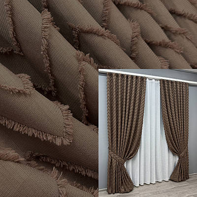 Комплект штор (2шт. 1,5х2,95м.) Льон Букле. Колір коричневий. Код 1814ш 33-0790