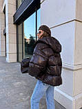 Жіноча зимова куртка пуховик з капюшоном у стилі оверсайз, фото 4