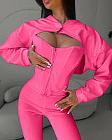 Женский демисезонный костюм из замши на дайвинге кофта с капюшоном корсет на молнии и лосины размеры 42-48