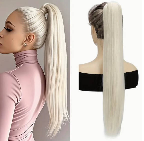 Шиньйон хвіст рівний на крабі Скандинавський білий каскад 40 см термовлокно, фото 1