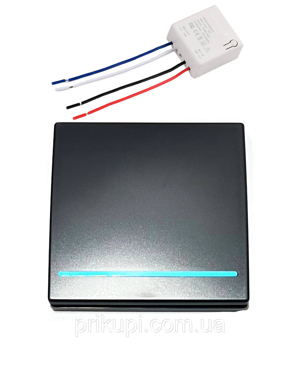 Бездротовий настінний вимикач світла на батарейках з реле одноклавішний 220 В 10 А Smart RF433Mhz