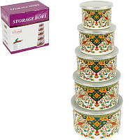 Судки емальовані з кришкою для їжі, набір судочок 5 шт - 200мл, 400мл, 600мл, 800мл, 1л, 1,2л (№-4)