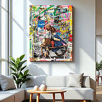 Яскрава картина у стилі Поп Арт Графіті Хлопчик з дівчинкою Настінний декор для дитячої кімнати 60х46см, фото 3
