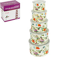 Судки емальовані з кришкою для їжі, набір судочок 5 шт - 200мл, 400мл, 600мл, 800мл, 1л, 1,2л (№-5)