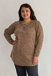 Жіноча трикотажна туніка великих розмірів з кишенями довгий рукав повсякденна