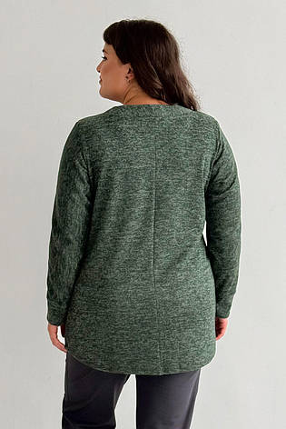 Трикотажна туніка батал жіноча зелена з двома кишенями довгим рукавом стильна, фото 2