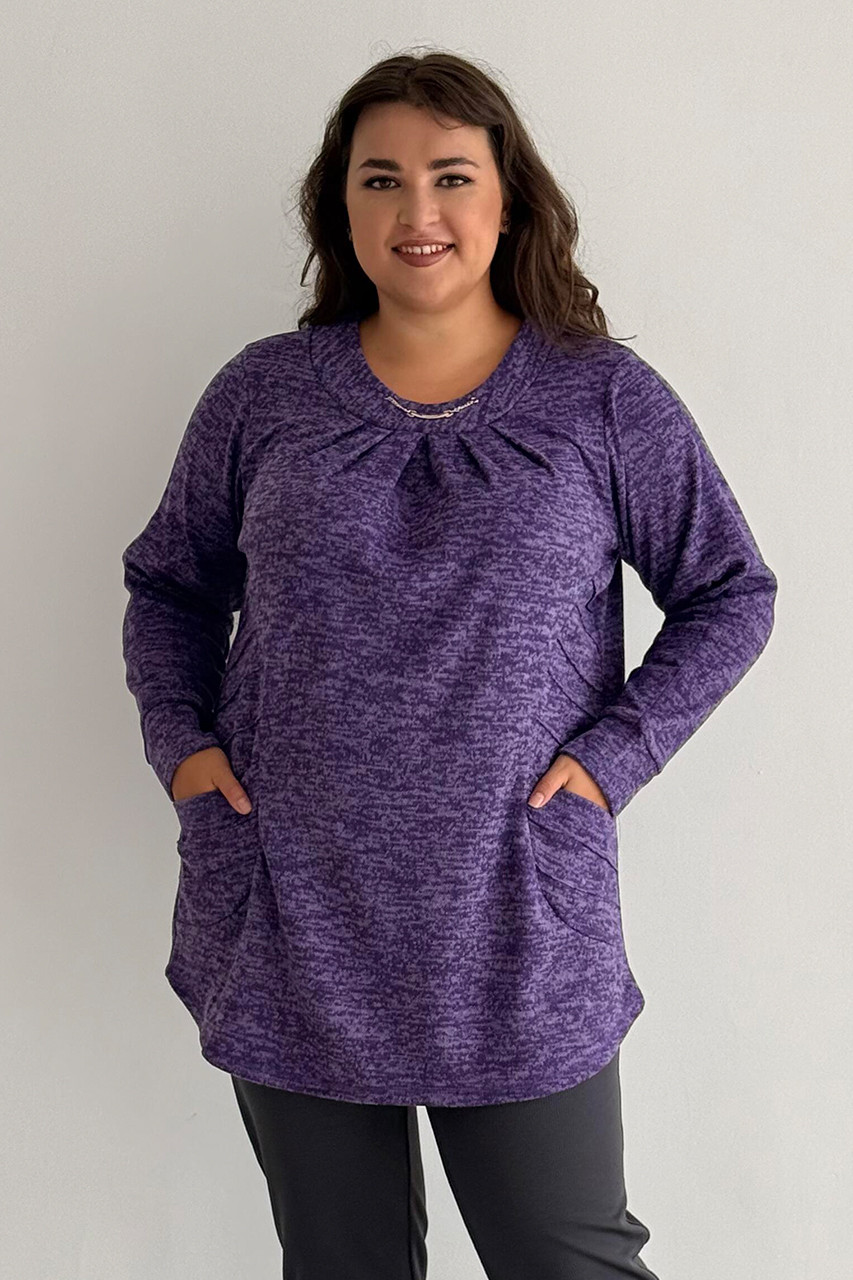 Туніка жіноча батал трикотажна великі розміри 52-66 з кишенями бузкова