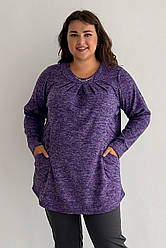 Бузкова трикотажна туніка великі розміри з кишенями