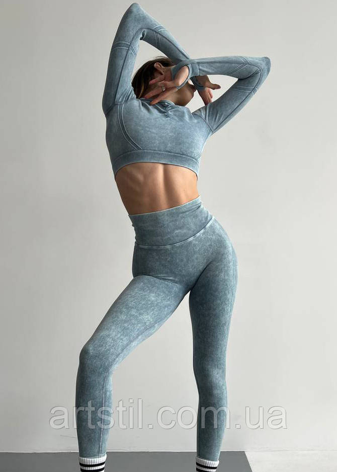 Фітнес костюм двійка легінси і рашгард , голубого кольору з подвійним пуш-ап, фото 1