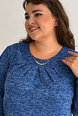 Жіноча туніка батал синя трикотажна довгий рукав зручна з двома кишенями, фото 5