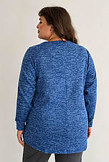 Жіноча туніка батал синя трикотажна довгий рукав зручна з двома кишенями, фото 4
