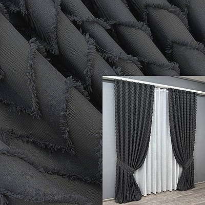 Комплект штор (2шт. 1,5х2,95м.) Льон Букле. Колір графітовий. Код 1810ш 33-0786