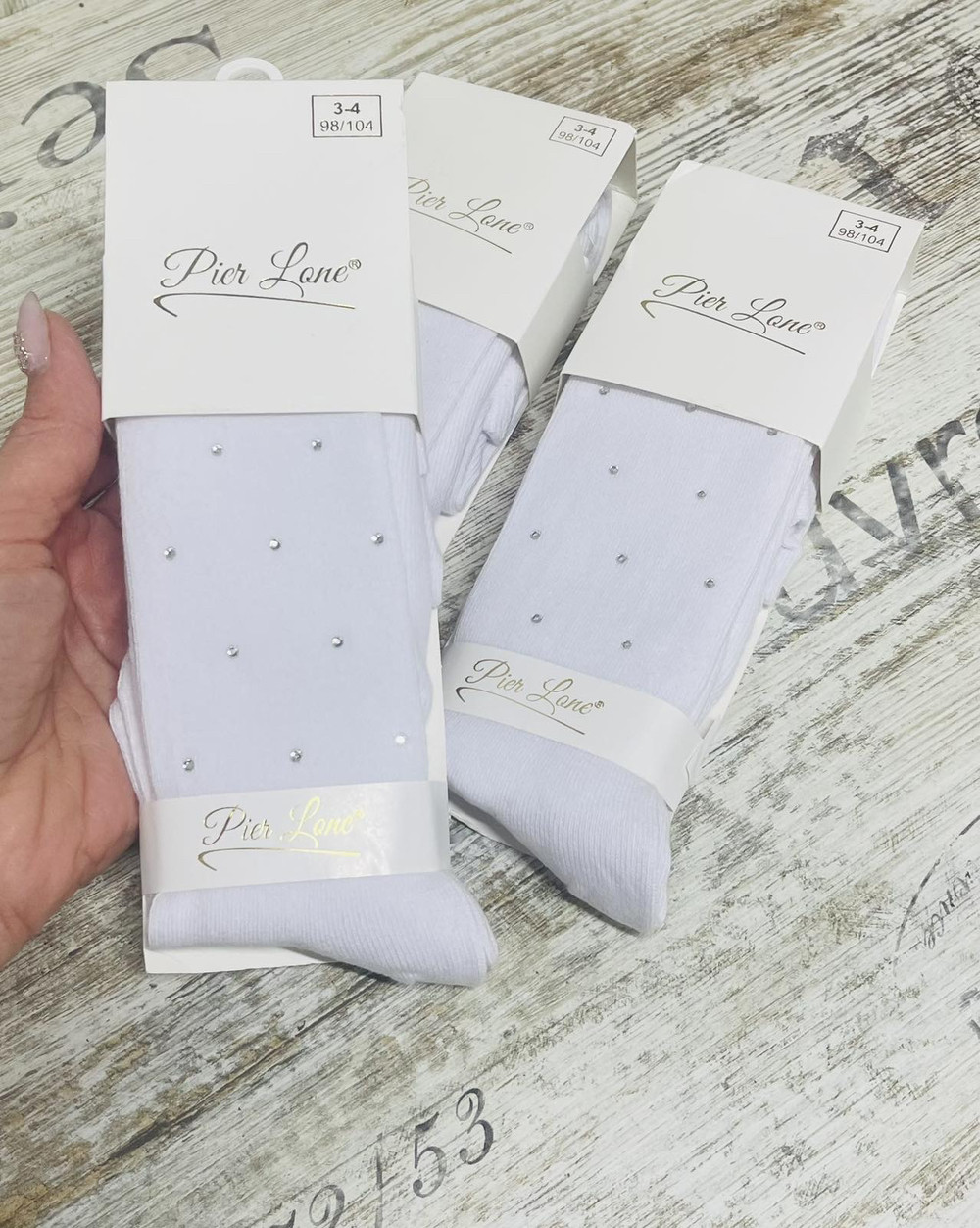 Білі гладкі колготки для дітей із розсипом камінчиків, фото 1