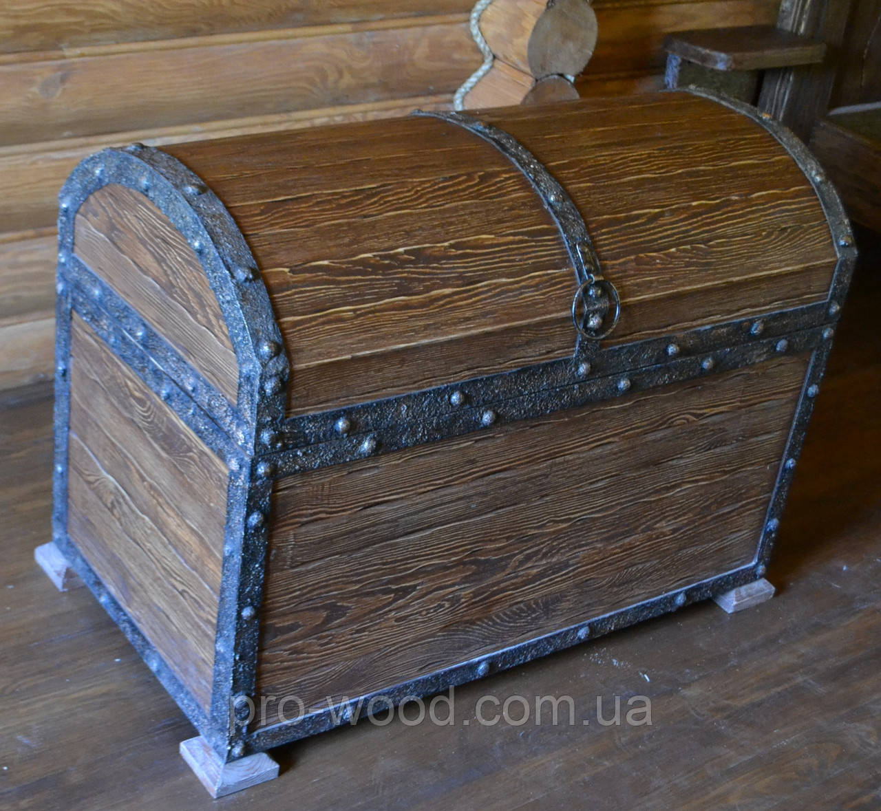 Велика дерев'яна скриня під старовину з металевою окантовкою, фото 1