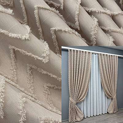 Комплект штор (2шт. 1,5х2,95м.) Льон Букле. Колір пудровий. Код 1813ш 33-0789