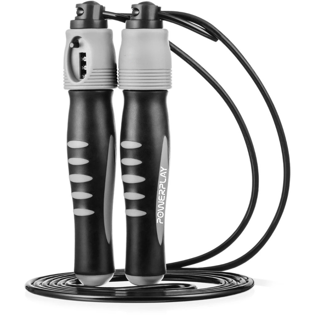 Скакалка з лічильником PowerPlay 4215 Jump Rope With Counter Чорно/Сіра 2.75 см., фото 1