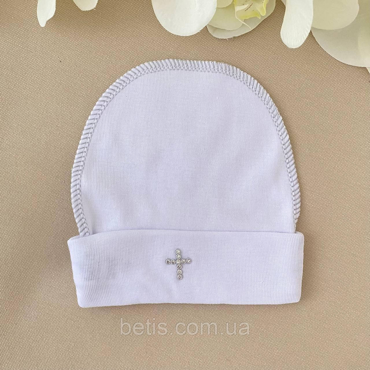 Шапочка "Хрестильна" для хрещення з хрестиком Білий/срібло Ластік арт.27681438 Зріст 56-38(р)