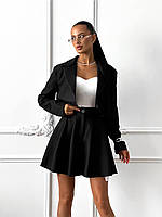 Женский демисезонный костюм укороченный пиджак на пуговицах и юбка со складками размеры 42-46