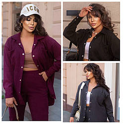 Стильний прогулянковий костюм двійка: штани + сорочка із мікровельвету, розміри: 48-50, 52-54, 56-58